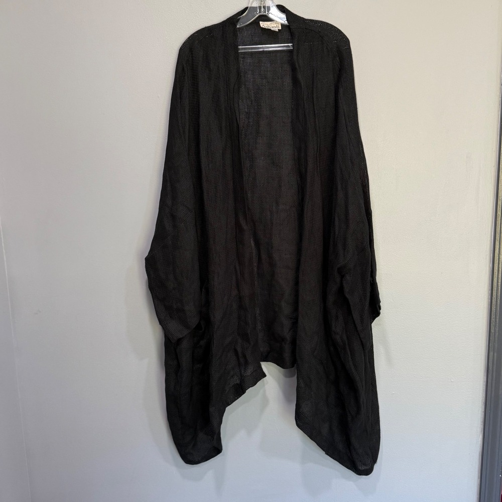 Barbara McCaine for Ashanti Black 100% Linen Mesh Knit Oversized Cardigan Large